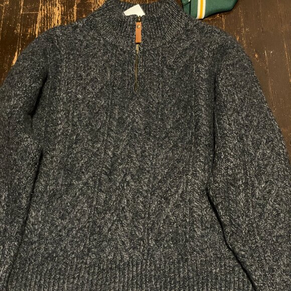 Vintage Inis Crafts 100% Merino Wool Cable Knit Sweater Medium Gray 1/4 Zip - Picture 3 of 16